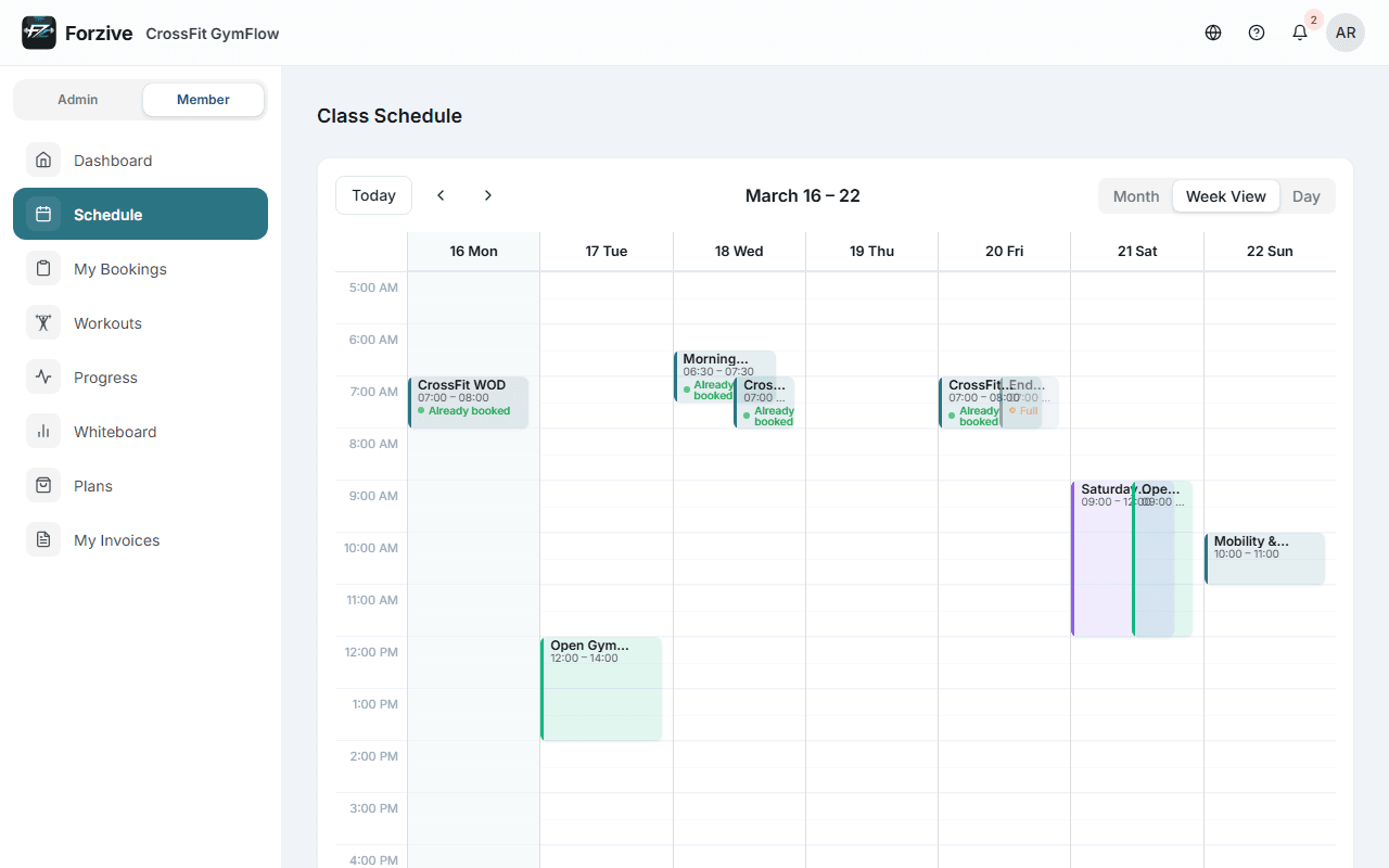 Forzive class scheduling interface